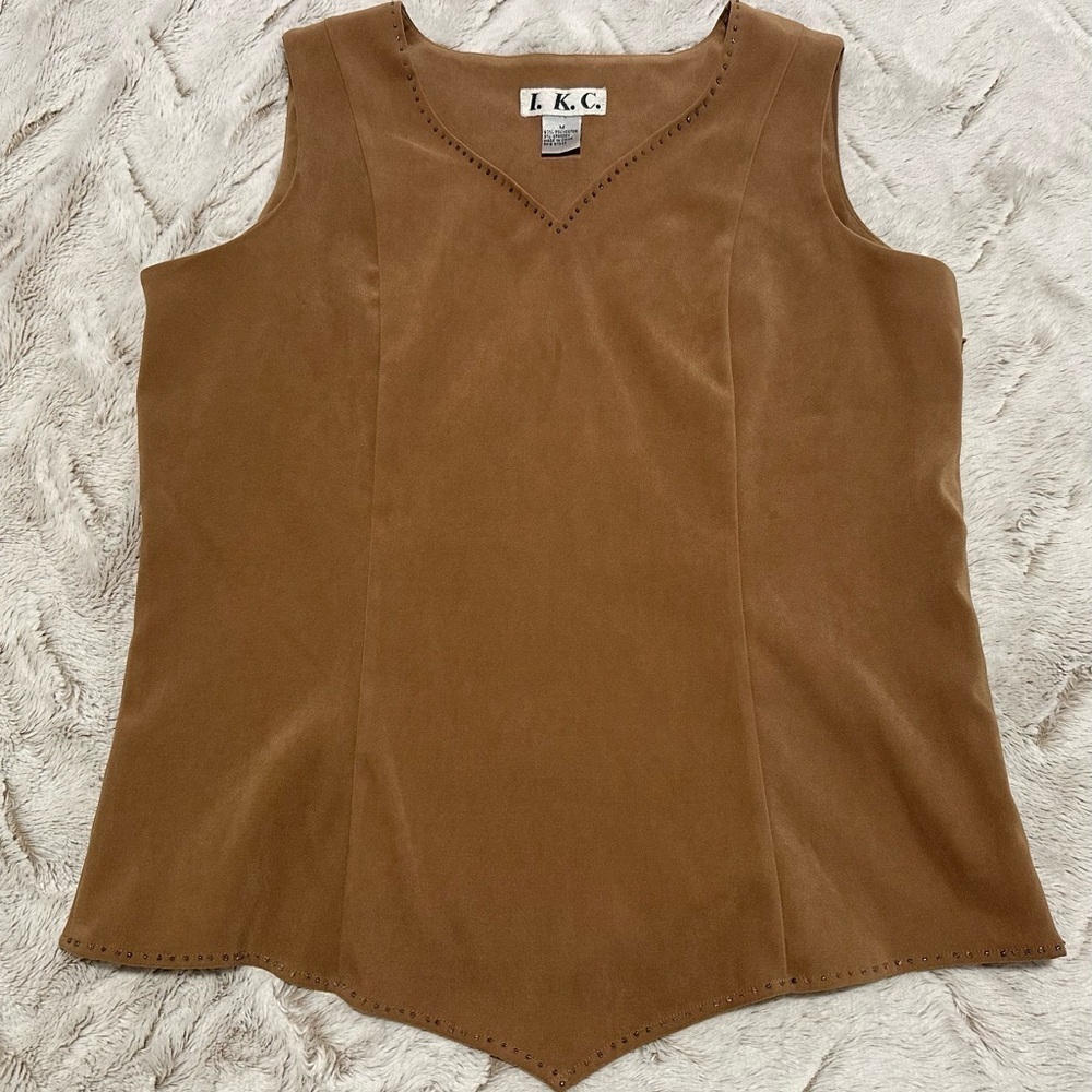 I.K.C. Vintage Beaded V-Neck Sleeveless Handkerchief Hem Cowgirl Top
